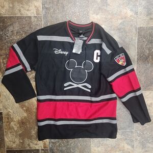 NEW Disney #28 Mickey Mouse Hockey Jersey Adult Sz Medium Black Red NWT Pullover